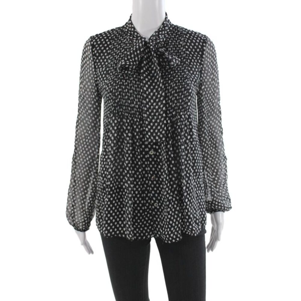 Diane Von Furstenberg Women Black Silk Polka Dot Tunic Size 4